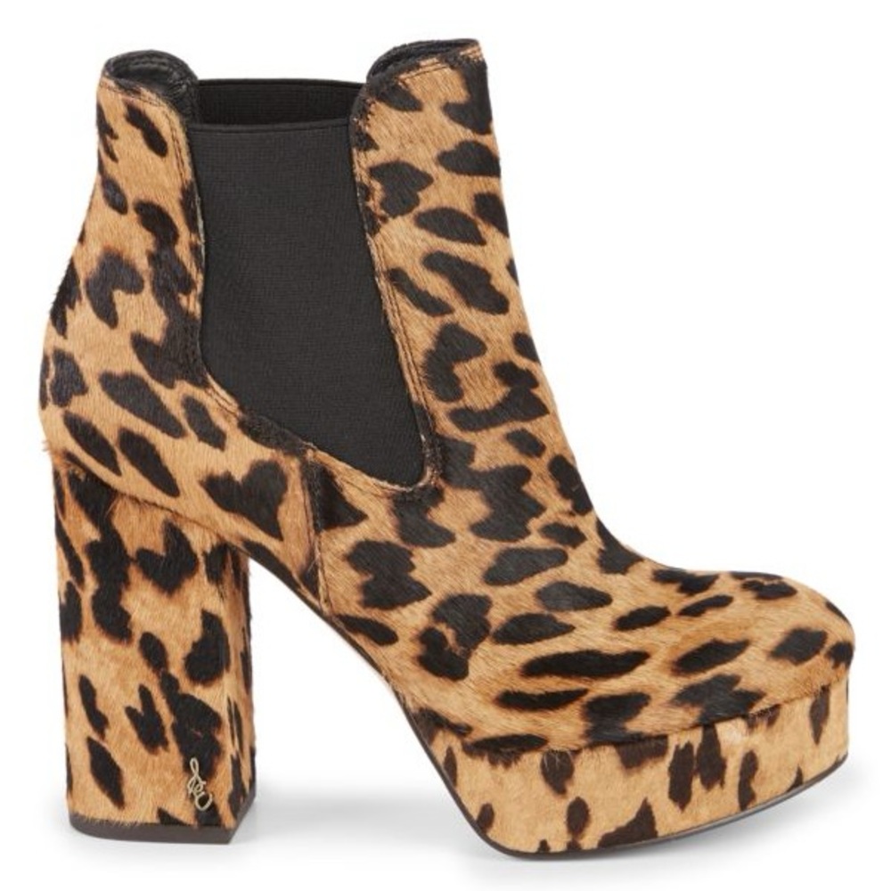 Sam Edelman Abella leopard print cow hair platform boots - size 6